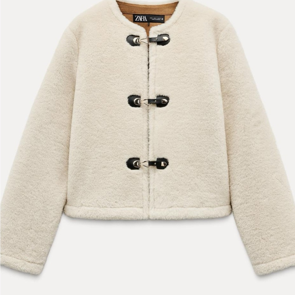 Zara Cream double faced Toggle Jacket SIZE M